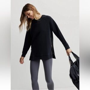 Varley Black Manning Side Zip Tunic Sweater Ribbed Long Sleeve Crew Neck sz Md